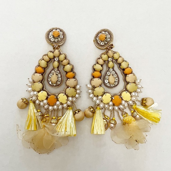 Ranjana Khan Jewelry - Ranjana Khan Handmade Statement Yellow Tear Drop Earring With Tassel